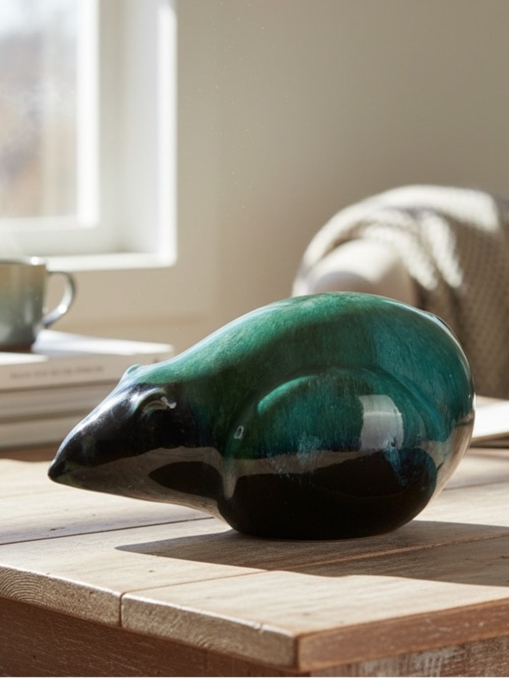 Vintage Blue Mountain Pottery Mouse Figurine Green Drip Glaze MCM Canada